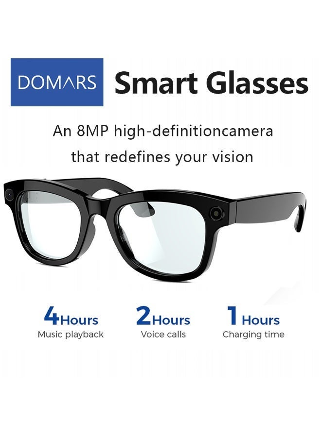 Domars Smart AI Glasses for Men, Women Camera and Bluetooth,8MP 2K HD Camera Glasses,AI Voice Control,AI Photo Recognition and Translation,Driving,Meeting,Outdoor (Anti-Blue Light Glasses) - Image 1